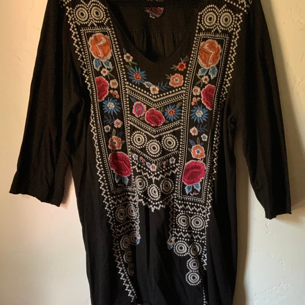 Johnny Was Black Embroidered Top